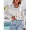 imageArachampCloz Womens Cropped Cardigan Linen Blend Crochet Tie Front Lightweight Summer Beach ShrugWhite