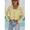 imageArachampCloz Womens Cropped Cardigan Linen Blend Crochet Tie Front Lightweight Summer Beach ShrugYellow