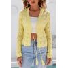 imageArachampCloz Womens Cropped Cardigan Linen Blend Crochet Tie Front Lightweight Summer Beach ShrugYellow