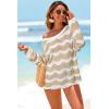 imageArachampCloz Womens Linen Blend Crochet Bell Sleeve Striped Beach Vacation Tops 2026Apricot Stripe