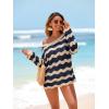 imageArachampCloz Womens Linen Blend Crochet Bell Sleeve Striped Beach Vacation Tops 2026Navy Stripe 02
