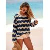 imageArachampCloz Womens Linen Blend Crochet Bell Sleeve Striped Beach Vacation Tops 2026Navy Stripe 02