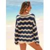 imageArachampCloz Womens Linen Blend Crochet Bell Sleeve Striped Beach Vacation Tops 2026Navy Stripe 02