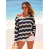 imageArachampCloz Womens Linen Blend Crochet Bell Sleeve Striped Beach Vacation Tops 2026Navy Stripe 02