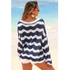 imageArachampCloz Womens Linen Blend Crochet Bell Sleeve Striped Beach Vacation Tops 2026Navy Stripe