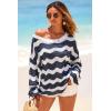 imageArachampCloz Womens Linen Blend Crochet Bell Sleeve Striped Beach Vacation Tops 2026Navy Stripe