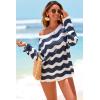 imageArachampCloz Womens Linen Blend Crochet Bell Sleeve Striped Beach Vacation Tops 2026Navy Stripe