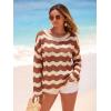 imageArachampCloz Womens Linen Blend Crochet Bell Sleeve Striped Beach Vacation Tops 2026Terracotta Stripe