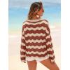 imageArachampCloz Womens Linen Blend Crochet Bell Sleeve Striped Beach Vacation Tops 2026Terracotta Stripe