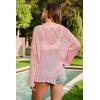 imageArachampCloz Womens Linen Summer Fall Lightweight Crochet Tops Beach Cover Up 2025Pink