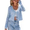 imageArachampCloz Womens Cropped Cardigan Linen Blend Crochet Tie Front Lightweight Summer Beach ShrugBlue