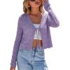 imageArachampCloz Womens Cropped Cardigan Linen Blend Crochet Tie Front Lightweight Summer Beach ShrugPurple