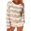 imageArachampCloz Womens Linen Blend Crochet Bell Sleeve Striped Beach Vacation Tops 2026Apricot Stripe