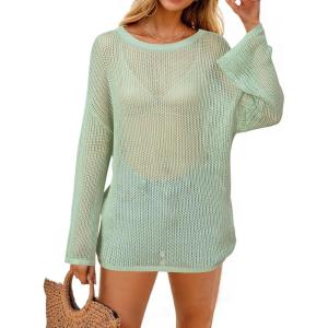 imageArachampCloz Womens Linen Summer Fall Lightweight Crochet Tops Beach Cover Up 2025Green