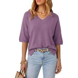 imageArachampCloz Womens Wool Blend Elbow Sleeve Summer Oversized Casual SweaterLavender