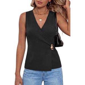 imageArachampCloz Womens Lightweight Lyocell Blend Wrap V Neck Sweater Vest Dressy Casual Going Out TopsBlack