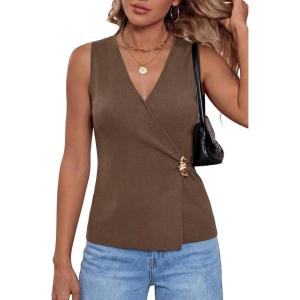 imageArachampCloz Womens Lightweight Lyocell Blend Wrap V Neck Sweater Vest Dressy Casual Going Out TopsCoffee