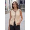 imageArachampCloz Womens 100 Cotton Crewneck Business Casual Contrast Trim Button Front Sweater Vests 2026Apricot