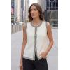 imageArachampCloz Womens 100 Cotton Crewneck Business Casual Contrast Trim Button Front Sweater Vests 2026Beige