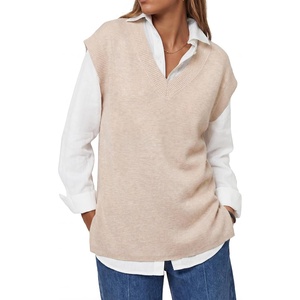 image:imageArachampCloz Womens Wool Blend Relaxed Fit Sleeveless Sweater Vest V Neck Office Work Casual Tops 2026Apricot