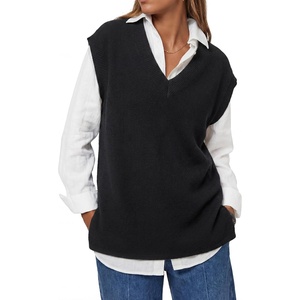 image:imageArachampCloz Womens Wool Blend Relaxed Fit Sleeveless Sweater Vest V Neck Office Work Casual Tops 2026Black