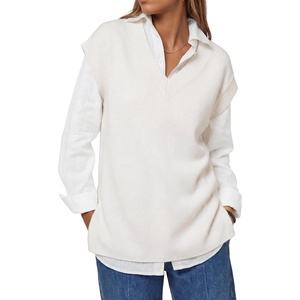 image:imageArachampCloz Womens Wool Blend Relaxed Fit Sleeveless Sweater Vest V Neck Office Work Casual Tops 2026White