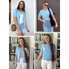 image:imageArachampCloz Womens Wool Blend Cropped Lightweight Short Sleeve Summer Business Casual Cardigan TopsLight Blue