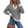 image:imageArachampCloz Womens 100 Cotton Polo V Neck Striped Long Sleeve Fall Casual Pullover Sweaters Trendy 2026Black