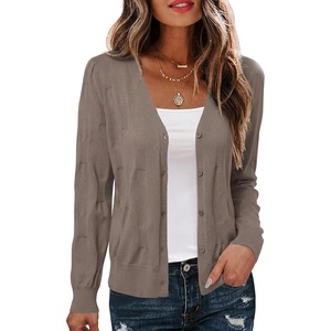 image:imageArachampCloz Womens 100 Cotton Regular Fit V Neck Button Up Cardigan Sweaters All Season Work TopsAcoffee