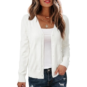 image:imageArachampCloz Womens 100 Cotton Regular Fit V Neck Button Up Cardigan Sweaters All Season Work TopsAwhite