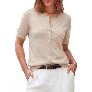 image:imageArachampCloz Womens Wool Blend Cropped Lightweight Short Sleeve Summer Business Casual Cardigan TopsAapricot