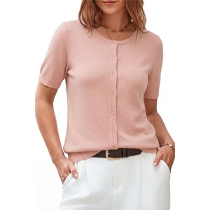 image:imageArachampCloz Womens Wool Blend Cropped Lightweight Short Sleeve Summer Business Casual Cardigan TopsBlush Pink