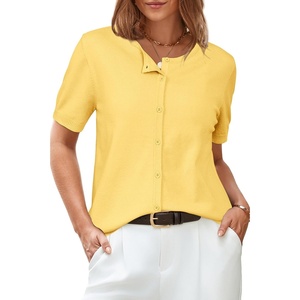 image:imageArachampCloz Womens Wool Blend Cropped Lightweight Short Sleeve Summer Business Casual Cardigan TopsYellow