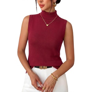 image:imageArachampCloz Womens Wool Blend Slim Fit Soft Turtleneck Business Casual Tank TopsBurgundy