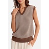 image:imageArachampCloz Womens 100 Cotton Regular Fit Polo V Neck Striped Sweater Vest Casual Tops 2026Brown