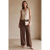 image:imageArachampCloz Womens Linen Blend Wide Leg Pants AllSeason Work Dress TrousersCoffee
