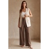 image:imageArachampCloz Womens Linen Blend Wide Leg Pants AllSeason Work Dress TrousersCoffee