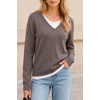 image:imageArachampCloz Womens Wool Blend Patchwork V Neck Casual Sweater TopsCoffee
