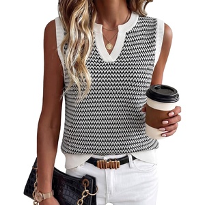 image:imageArachampCloz Womens 100 Cotton Regular Fit Polo V Neck Striped Sweater Vest Casual Tops 2026Black