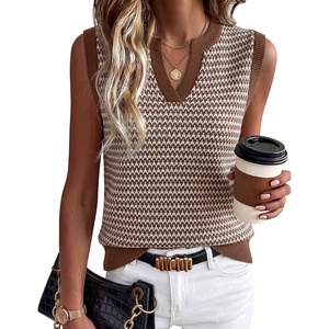 image:imageArachampCloz Womens 100 Cotton Regular Fit Polo V Neck Striped Sweater Vest Casual Tops 2026Brown