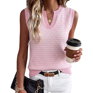 image:imageArachampCloz Womens 100 Cotton Regular Fit Polo V Neck Striped Sweater Vest Casual Tops 2026Light Pink