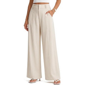 image:imageArachampCloz Womens Linen Blend Wide Leg Pants AllSeason Work Dress TrousersApricot