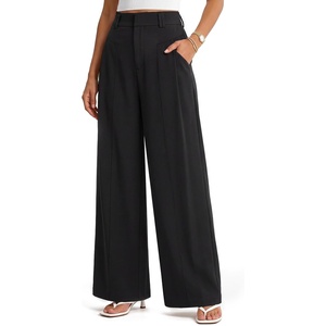 image:imageArachampCloz Womens Linen Blend Wide Leg Pants AllSeason Work Dress TrousersBlack
