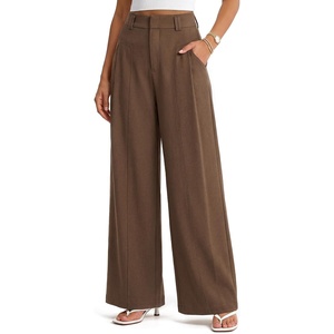 image:imageArachampCloz Womens Linen Blend Wide Leg Pants AllSeason Work Dress TrousersCoffee