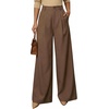 image:imageArachampCloz Womens Linen Blend Wide Leg Palazzo Pants AllSeason Business Casual Outfits Dress TrousersCoffee