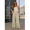 image:imageArachampCloz Womens Linen Blend Wide Leg Palazzo Pants AllSeason Business Casual Outfits Dress TrousersKhaki