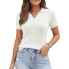 image:imageArachampCloz Womens Wool Blend Knit Spring Summer Business Casual Lightweight Short Sleeve Sweater Pullover 2026Cable Knitwhite