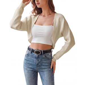 image:imageArachampCloz Womens 100 Cotton Bolero Shrug V Neck Cropped Cardigan Waffle Knit SweatersApricot