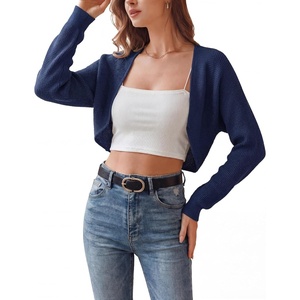 image:imageArachampCloz Womens 100 Cotton Bolero Shrug V Neck Cropped Cardigan Waffle Knit SweatersNavy