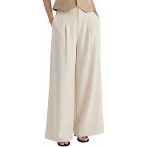 image:imageArachampCloz Womens Linen Blend Wide Leg Palazzo Pants AllSeason Business Casual Outfits Dress TrousersApricot